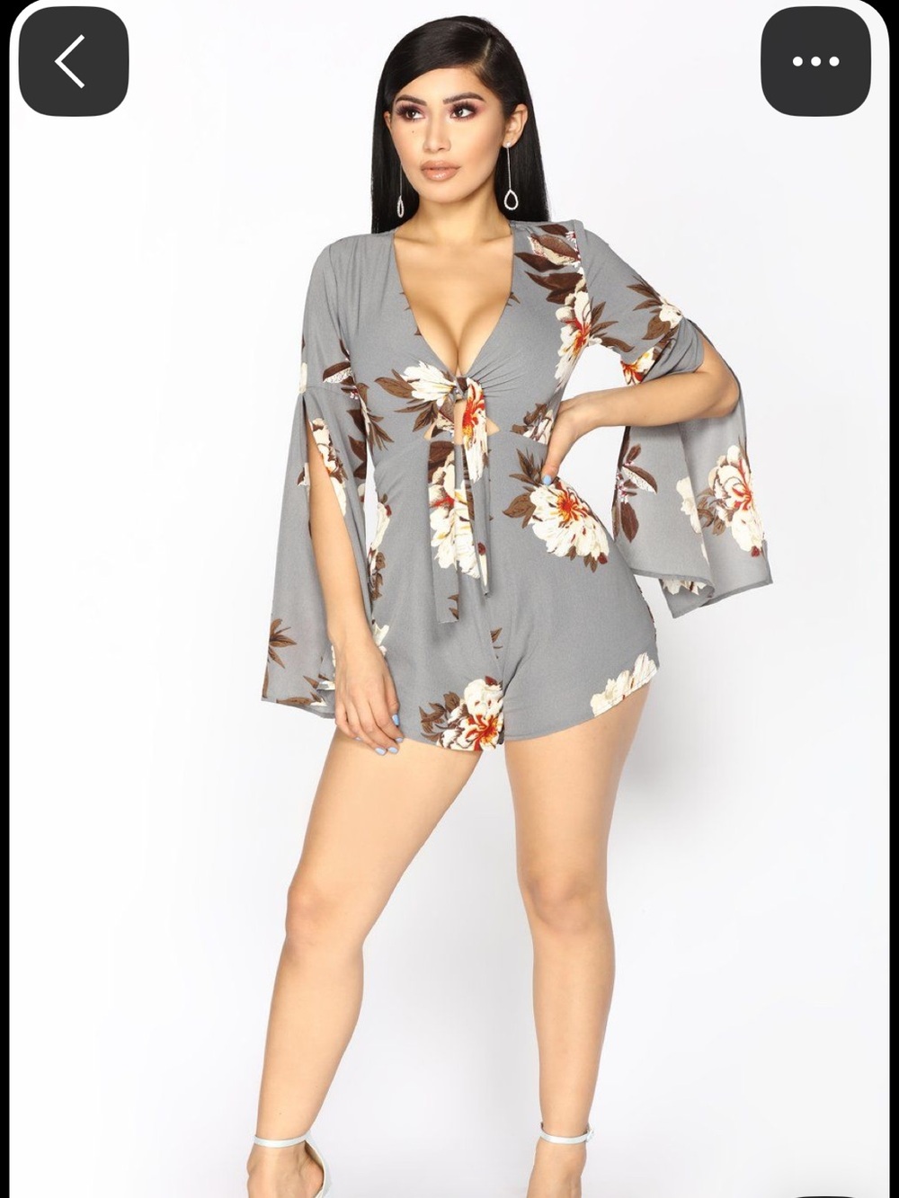 Fashion Nova Gray Floral Tie-Front Romper Shorts